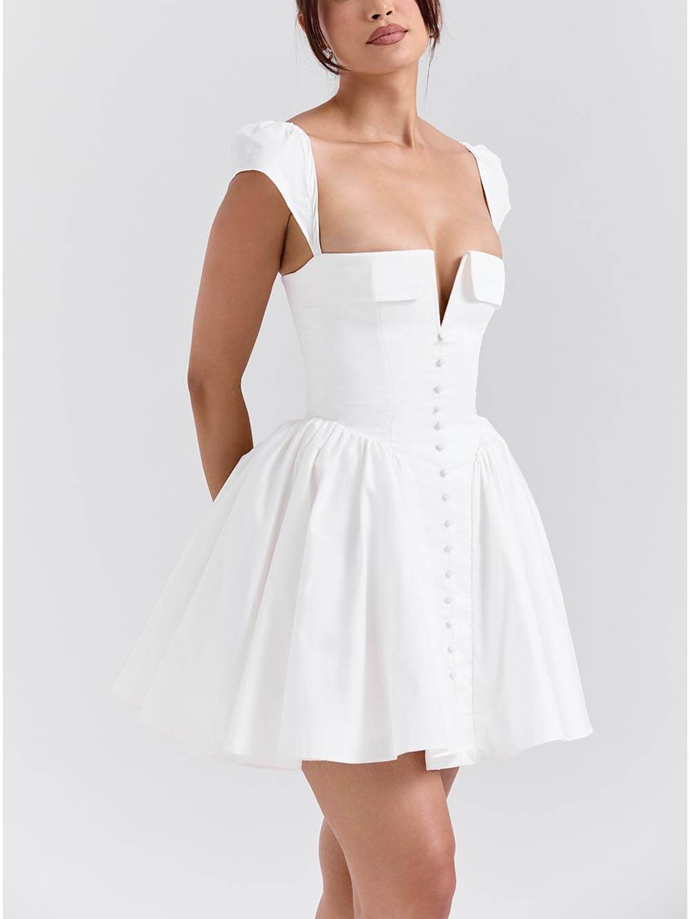 Exquisite V-Neck Pleated Waist Mini Dress Dresses