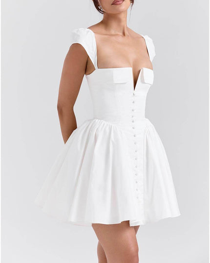 Exquisite V-Neck Pleated Waist Mini Dress Dresses