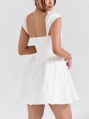 Exquisite V-Neck Pleated Waist Mini Dress Dresses