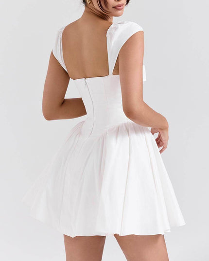 Exquisite V-Neck Pleated Waist Mini Dress Dresses