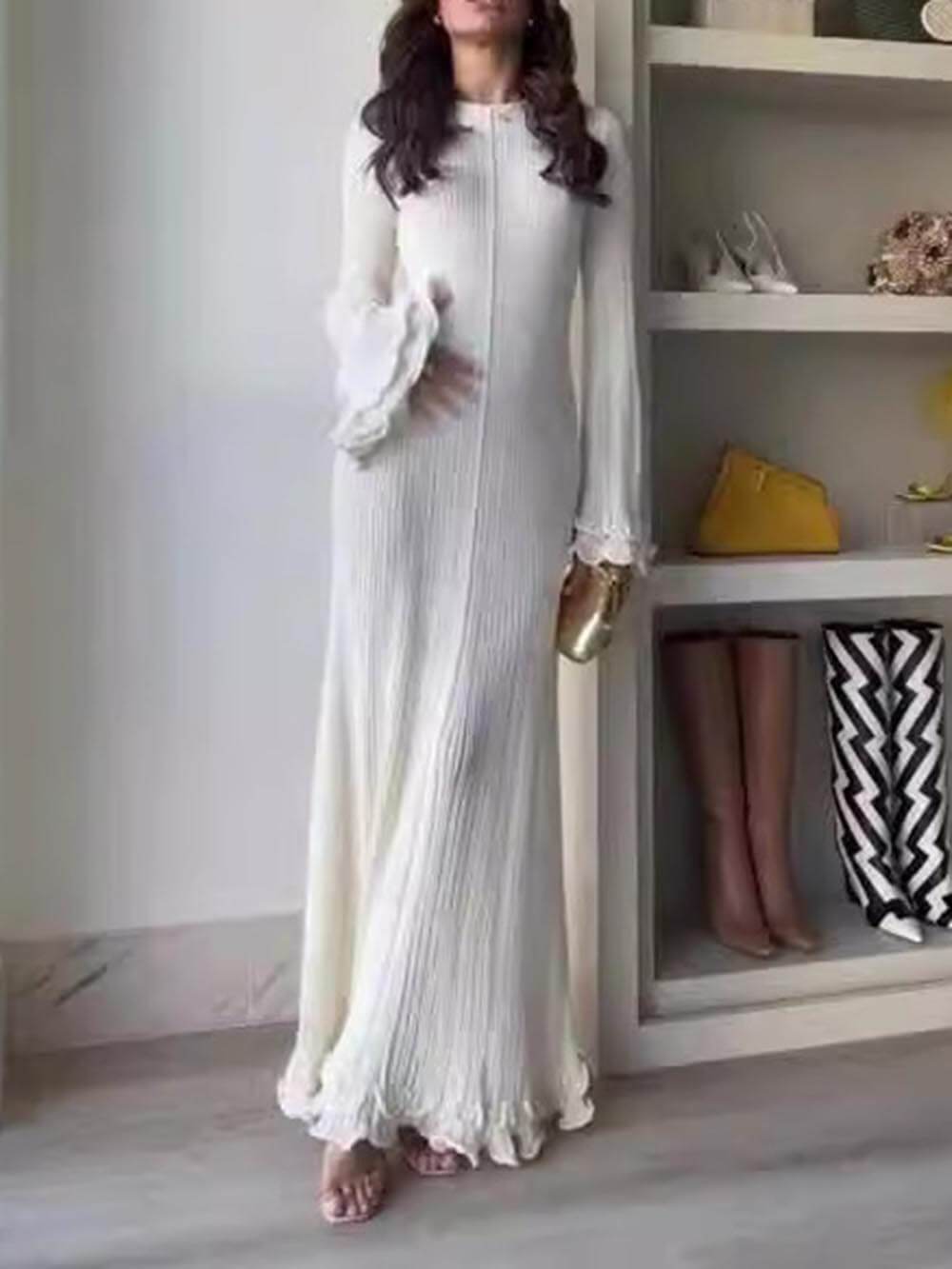 Knitted Trumpet Sleeve Maxi Dress Dresses