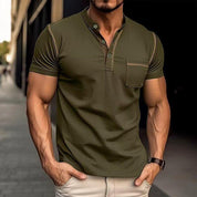 100% Cotton Colorblock Henley T-Shirt for Stylish Men Army green T-Shirts