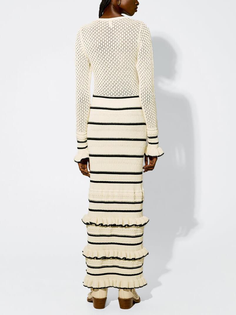 Knit Stripe Ruffle Long Sleeve Maxi Dress Dresses