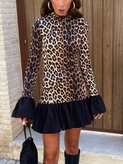 Sexy Leopard Print Ruffled Mini Dress Brown Dresses