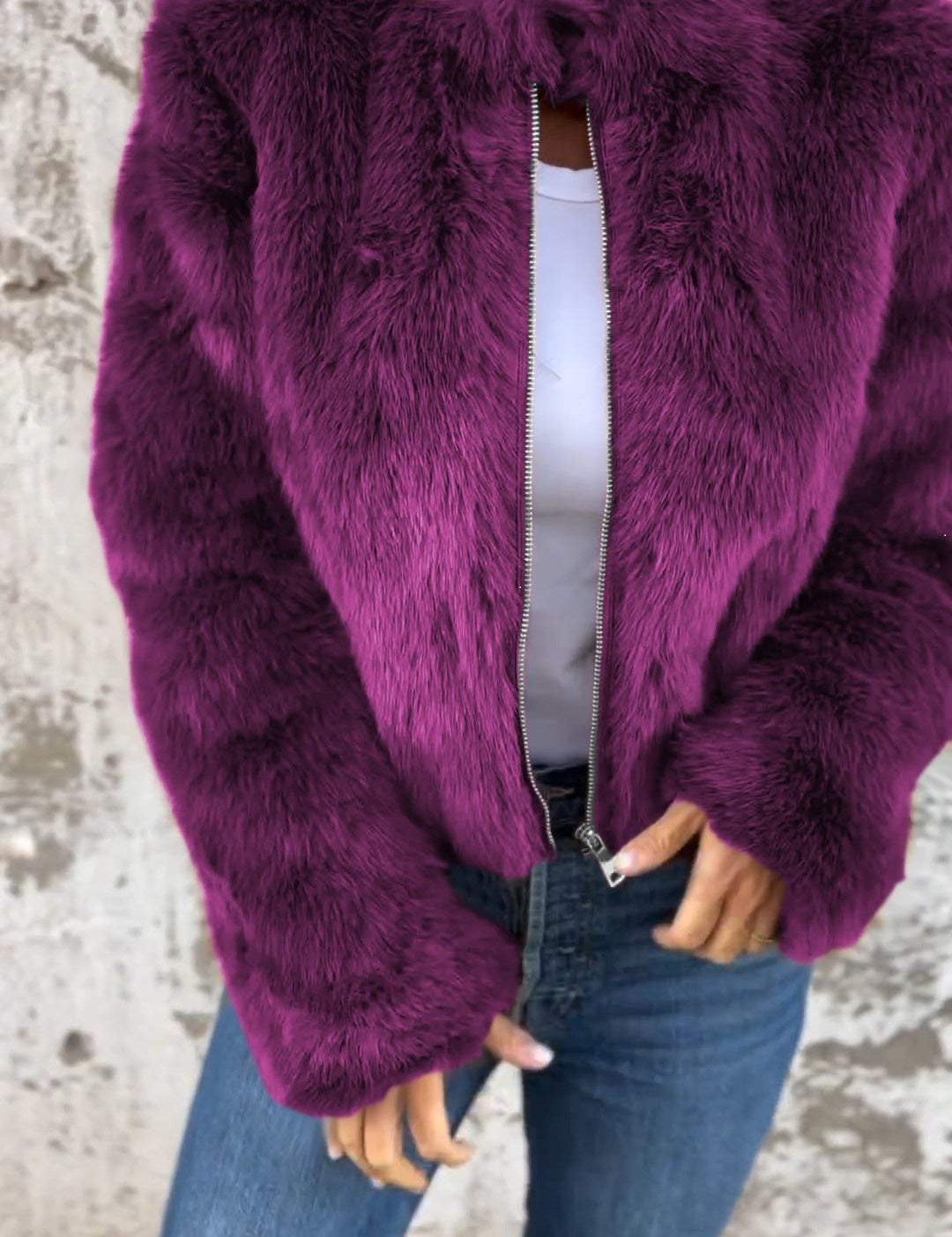 Women Faux Fur Jacket Purple Jacket