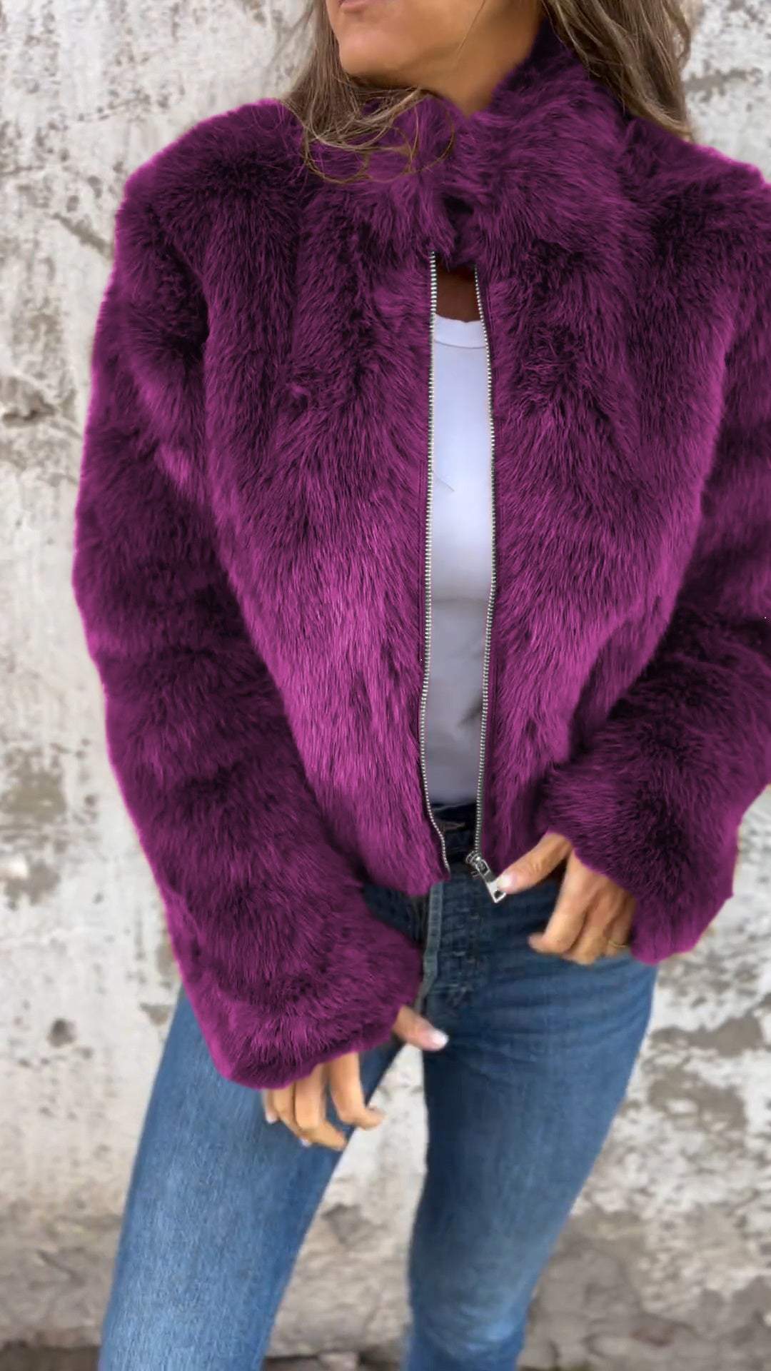Women Faux Fur Jacket Purple Jacket