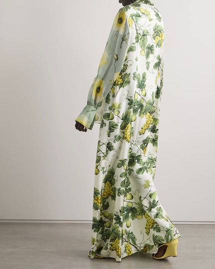 Delicate Floral And Fruit Print Maxi Dress Dresses