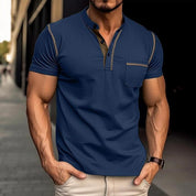 100% Cotton Colorblock Henley T-Shirt for Stylish Men Dark Blue T-Shirts