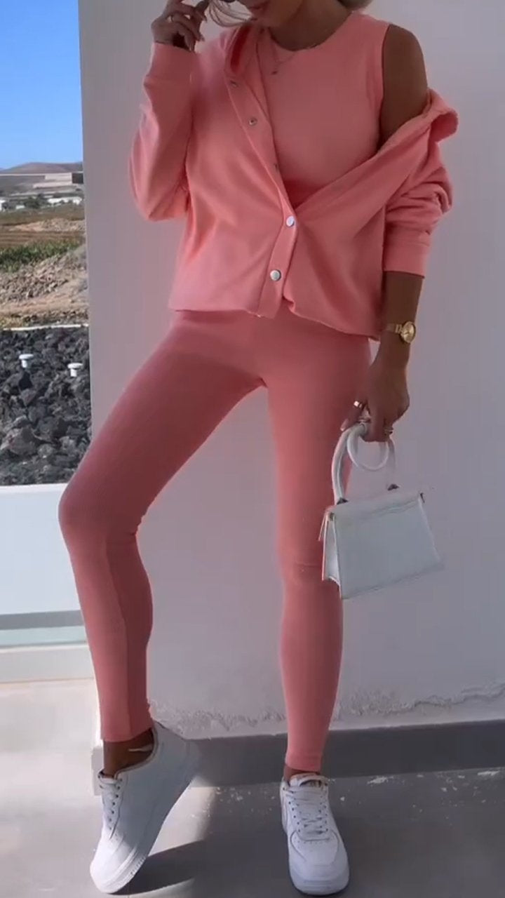 Cassandra | Hooded Cardigan Set Pink Pullover/Sweater