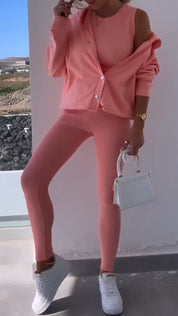 Cassandra | Hooded Cardigan Set Pink Pullover/Sweater