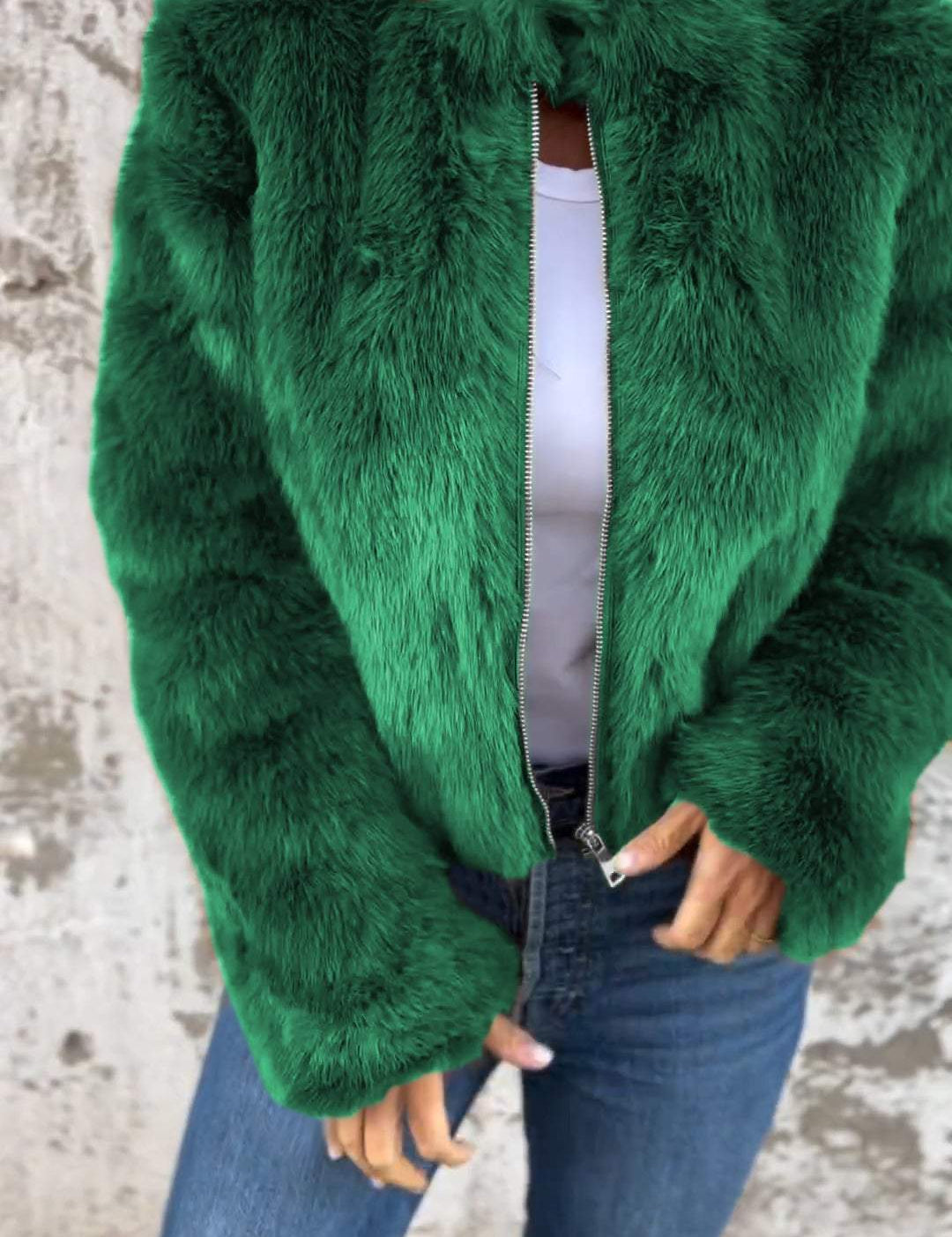 Women Faux Fur Jacket Green Jacket