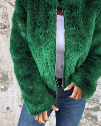 Women Faux Fur Jacket Green Faux Fur Jacket