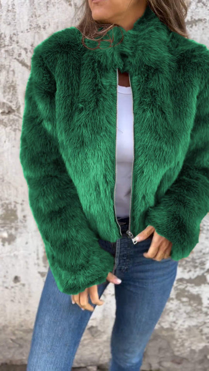 Women Faux Fur Jacket Green Jacket