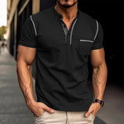 100% Cotton Colorblock Henley T-Shirt for Stylish Men Black T-Shirts