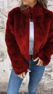 Women Faux Fur Jacket Red Jacket