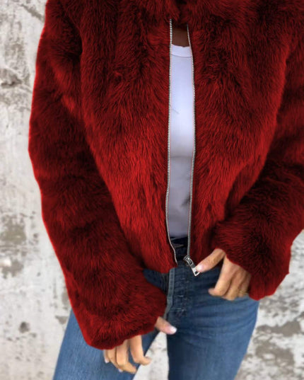 Women Faux Fur Jacket Red Faux Fur Jacket