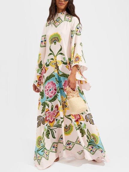 Exquisite Sunshine Floral Print Flowing Maxi Dress Cream Dresses