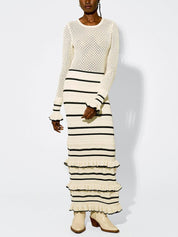 Knit Stripe Ruffle Long Sleeve Maxi Dress Dresses