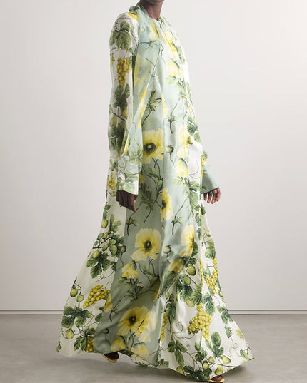 Delicate Floral And Fruit Print Maxi Dress Dresses