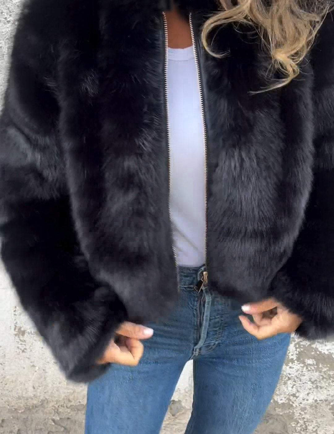 Women Faux Fur Jacket Black Jacket