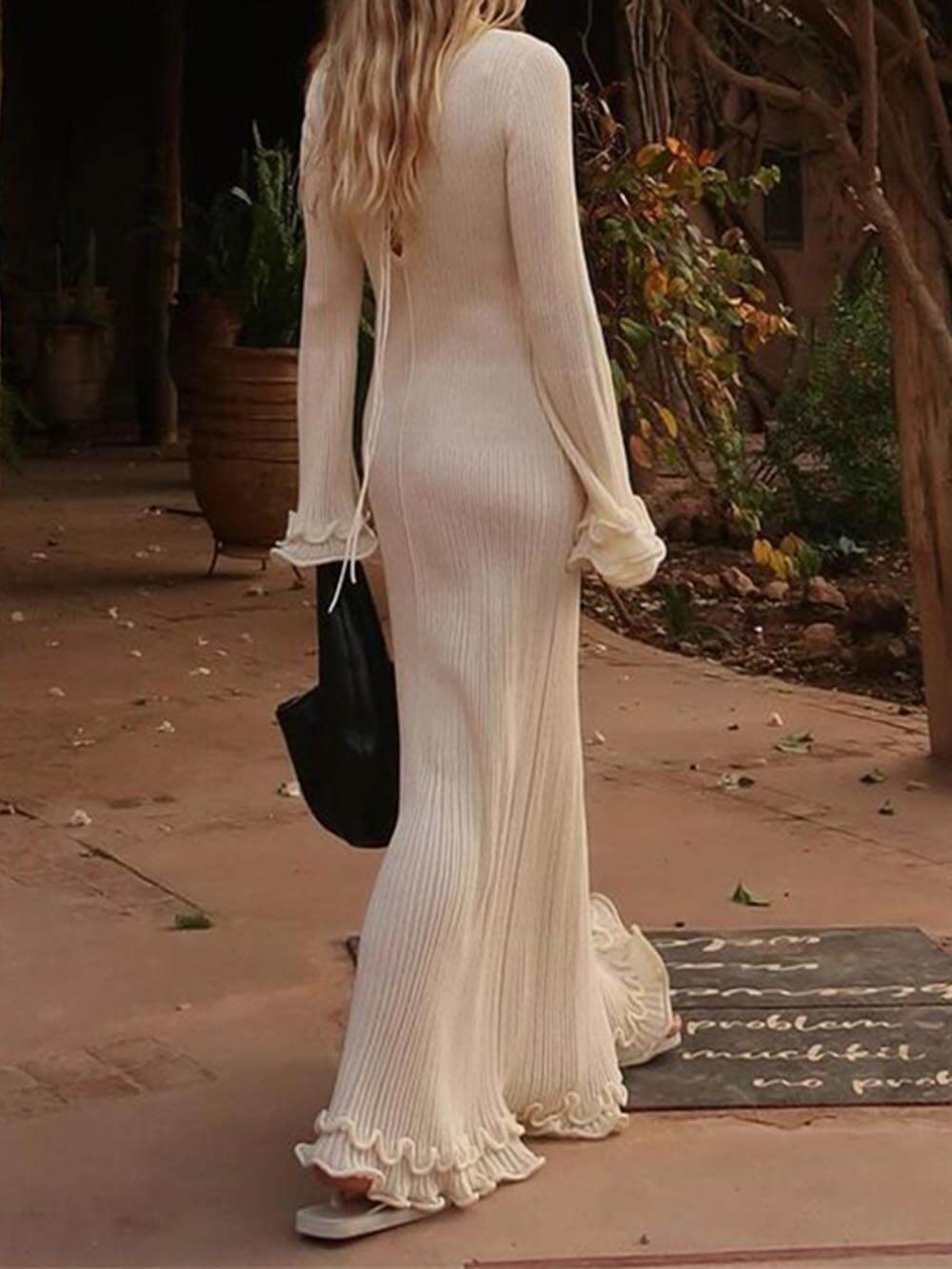 Knitted Trumpet Sleeve Maxi Dress Dresses