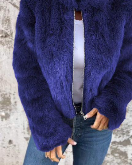 Women Faux Fur Jacket Blue Faux Fur Jacket