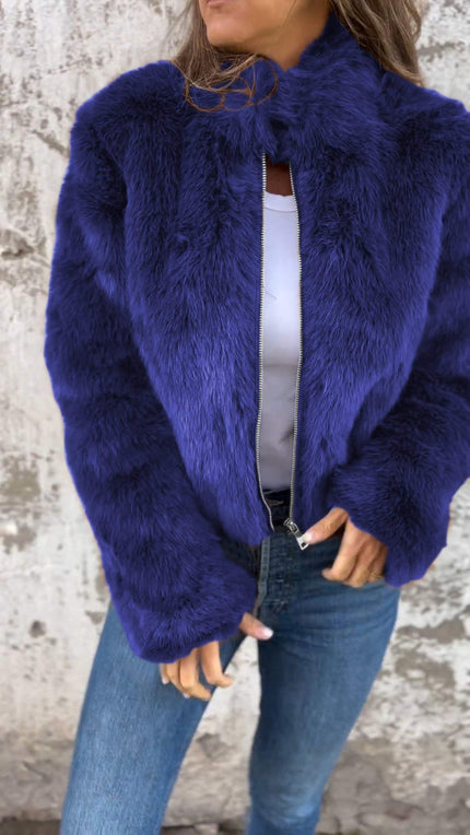 Women Faux Fur Jacket Blue Jacket