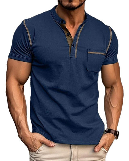 100% Cotton Colorblock Henley T-Shirt for Stylish Men T-Shirts