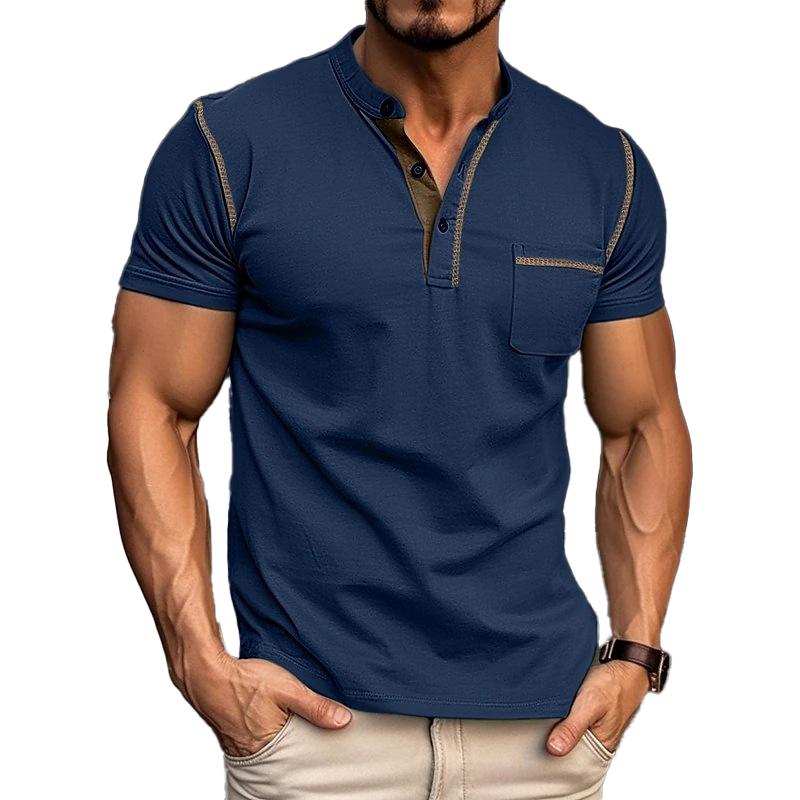 100% Cotton Colorblock Henley T-Shirt for Stylish Men T-Shirts