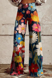 Boho Vibes Wide-Leg Trousers Florar Trousers