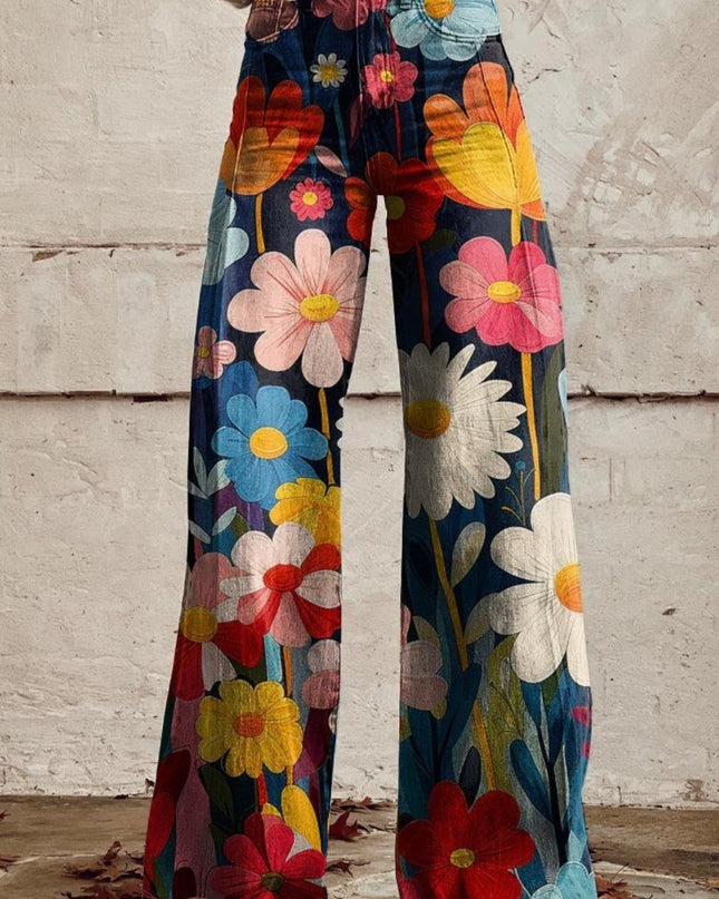 Boho Vibes Wide-Leg Trousers Florar Trousers