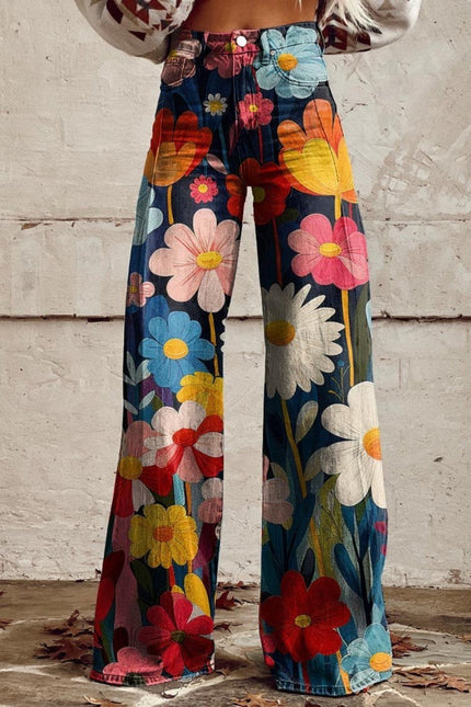 Boho Vibes Wide-Leg Trousers Florar Trousers