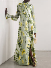 Delicate Floral And Fruit Print Maxi Dress Green Dresses