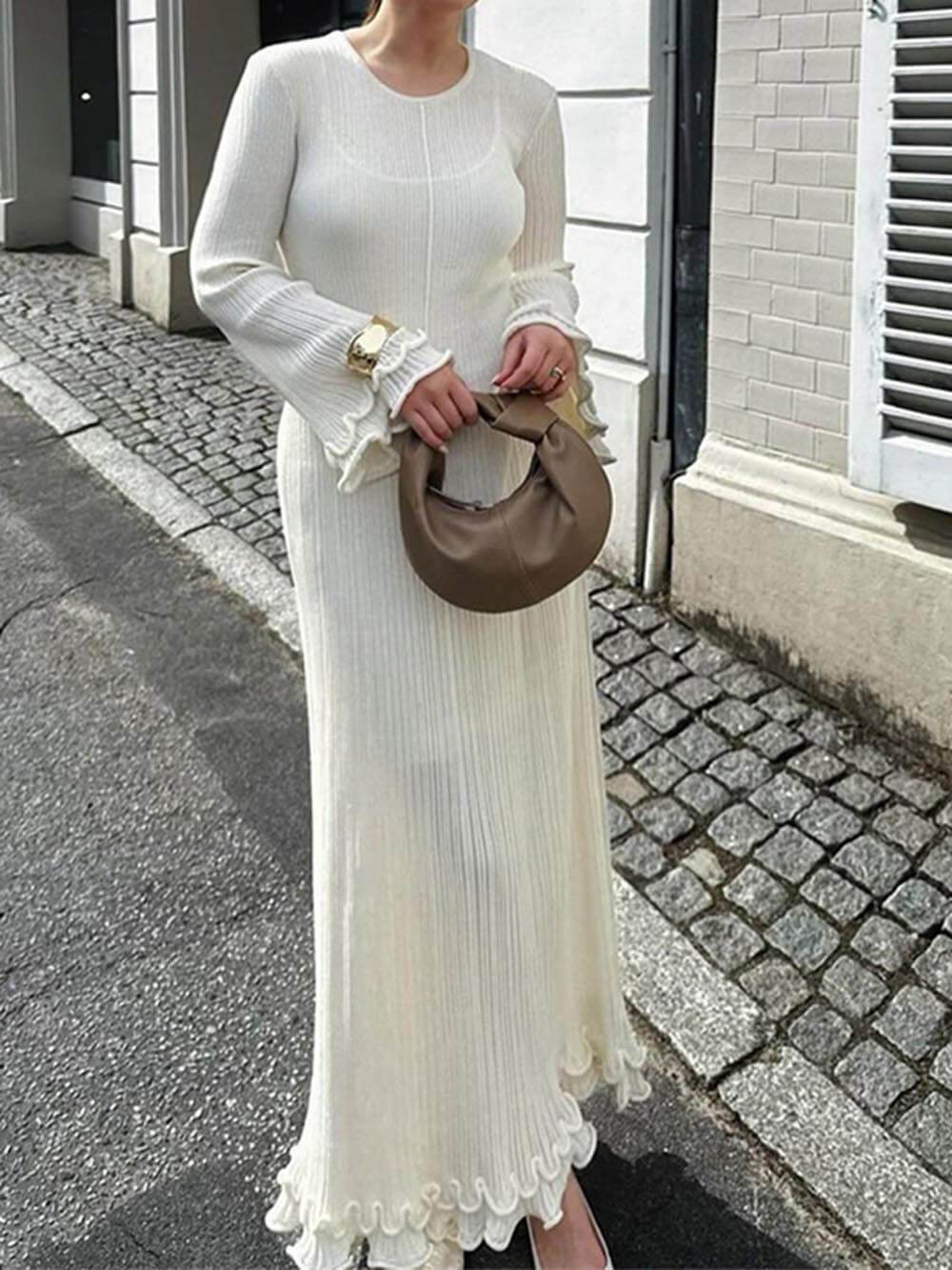 Knitted Trumpet Sleeve Maxi Dress Dresses