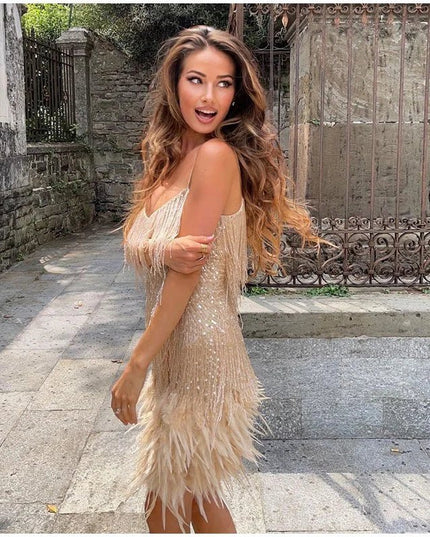 Women's Sequin Feather Mini Dress Dresses