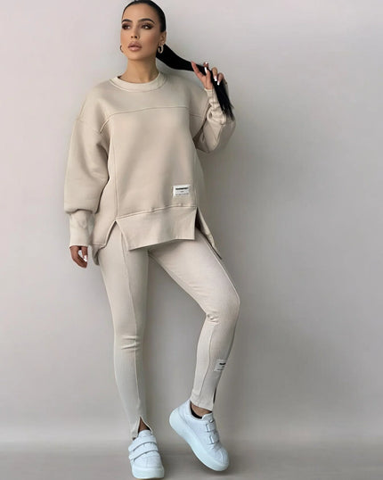 Felicia™ | Casual Sweatshirt Leggings Set Khaki Two piece set