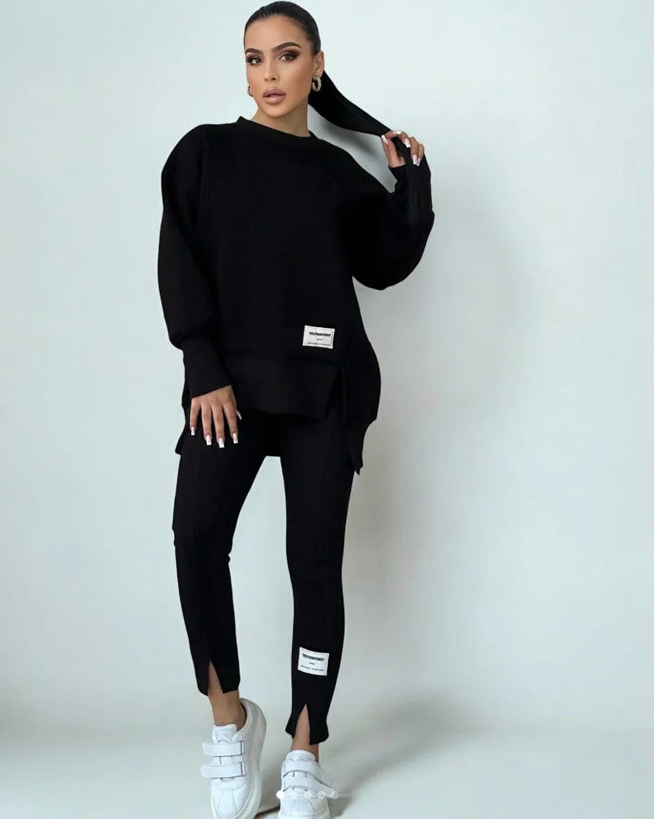Felicia™ | Casual Sweatshirt Leggings Set Black Two piece set