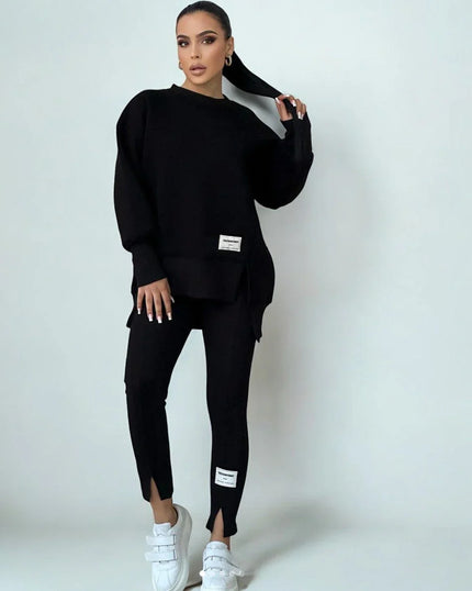 Felicia™ | Casual Sweatshirt Leggings Set Black Two piece set