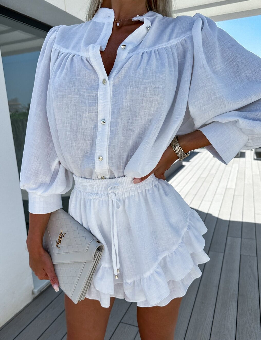 Maegan | Skirt + Blouse Set White
