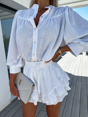 Maegan | Skirt + Blouse Set White