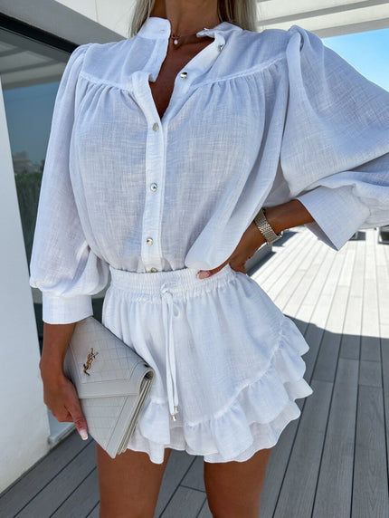 Maegan | Skirt + Blouse Set White