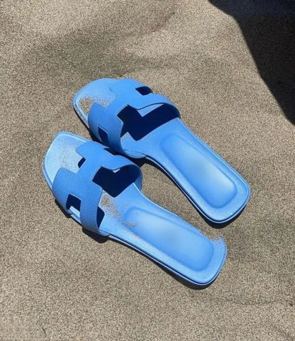 Classic H-Strap Leather Sandals Blue Sandals