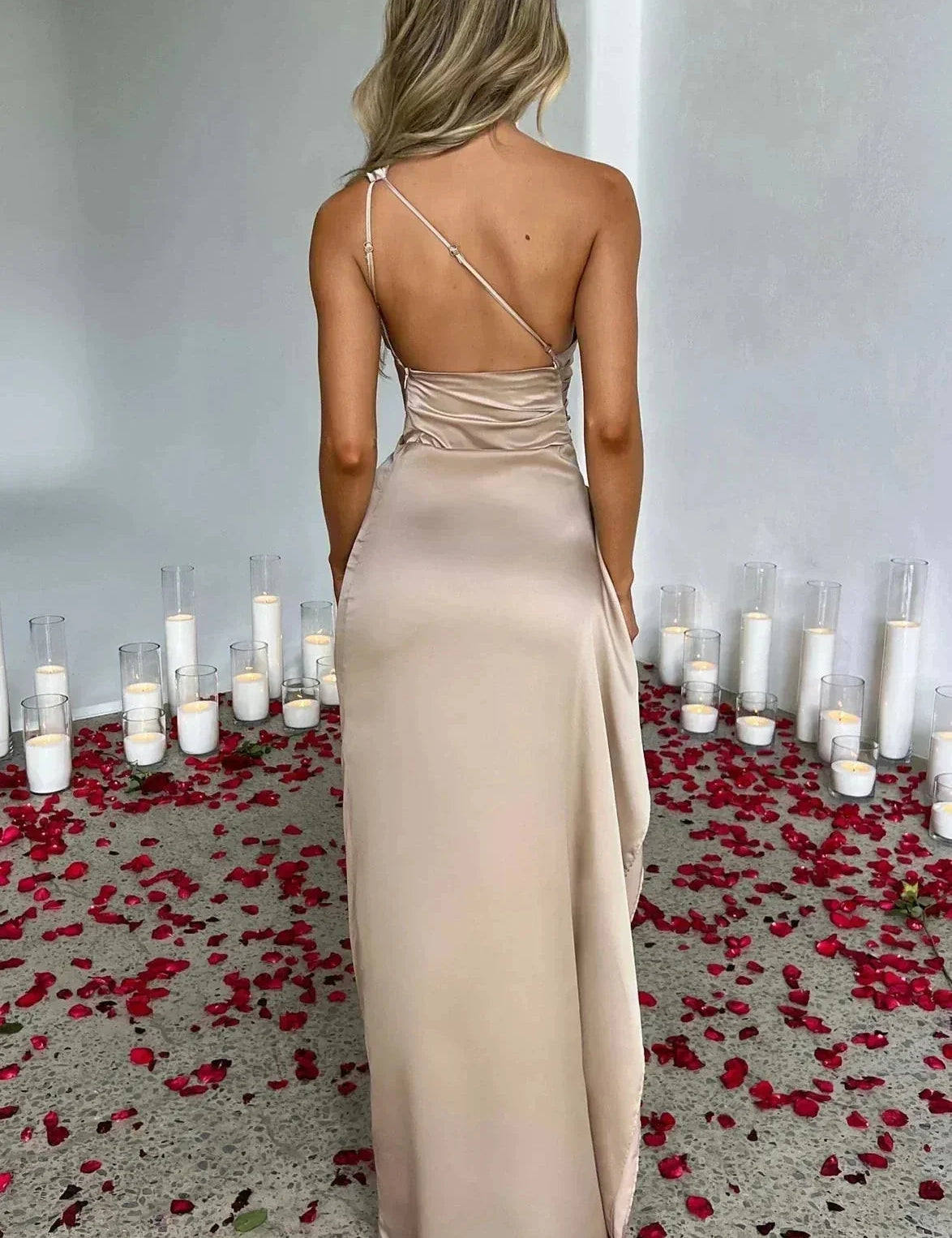 Marigold One-Shoulder Satin Midi Dress Group2502