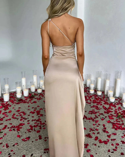 Marigold One-Shoulder Satin Midi Dress Group2502