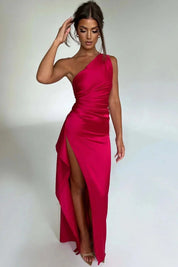 Marigold One-Shoulder Satin Midi Dress Dark pink Group2502