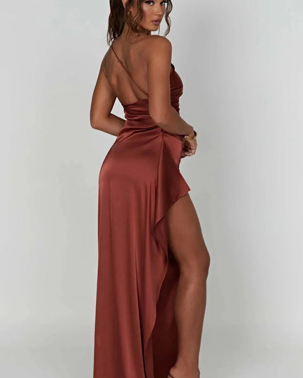 Marigold One-Shoulder Satin Midi Dress Group2502