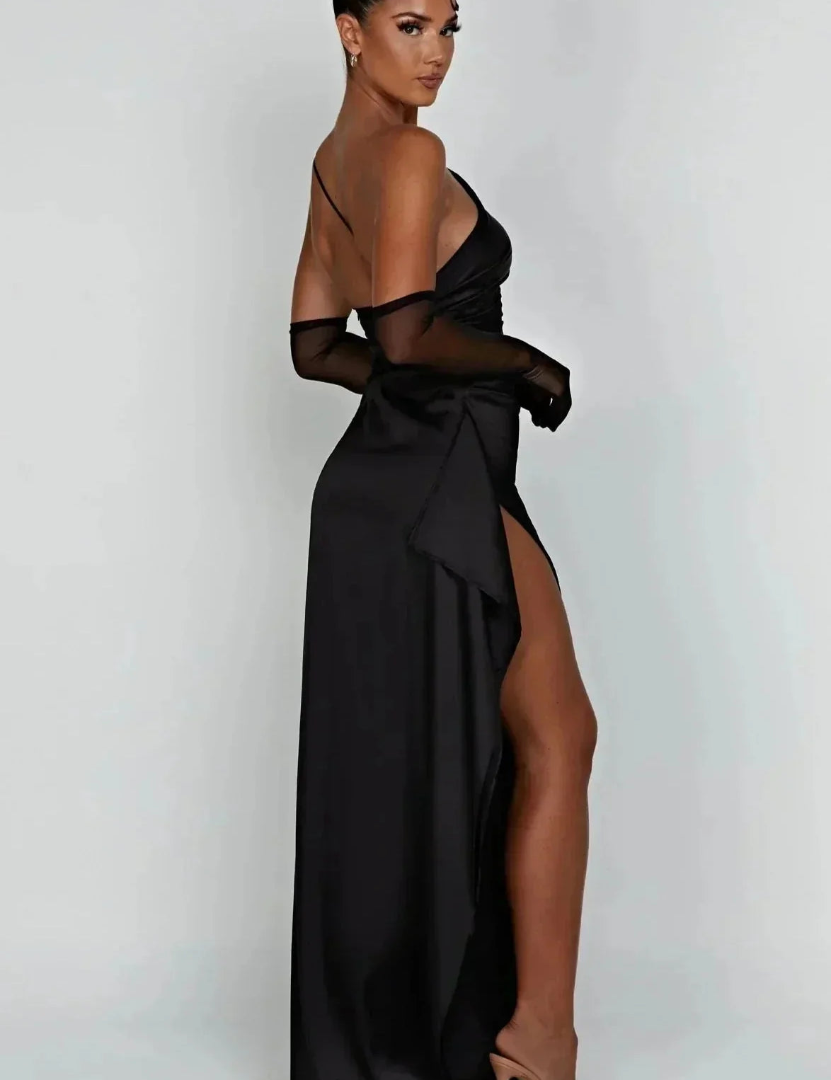 Marigold One-Shoulder Satin Midi Dress Group2502