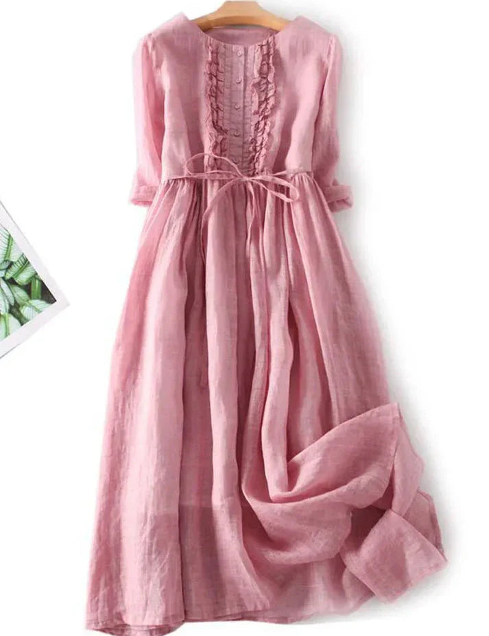 Stella | Elegant Linen Dress Pink Dresses