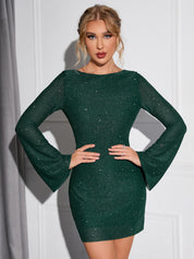 Elena | Glitter Mesh Flounce Sleeve Dress Dresses