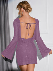 Elena | Glitter Mesh Flounce Sleeve Dress Dresses